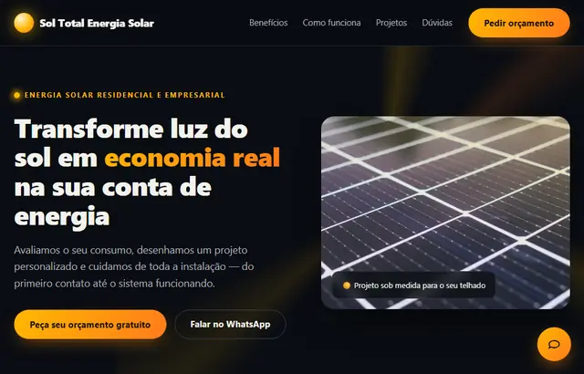 Captura da parte inicial da demonstração do modelo Energia solar