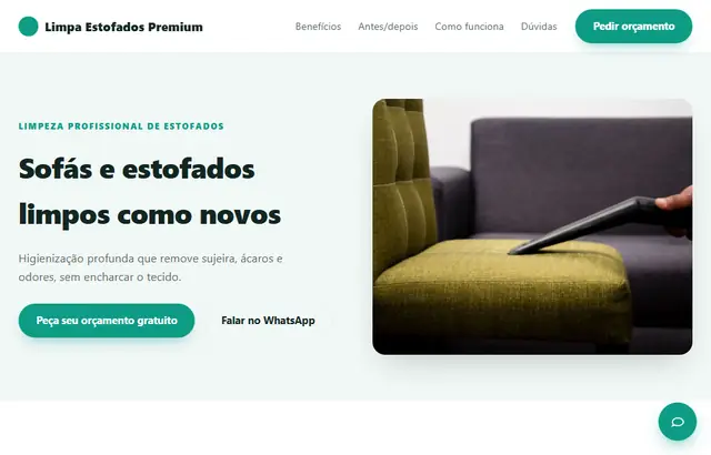 Captura da parte inicial da demonstração do modelo Limpeza de estofados