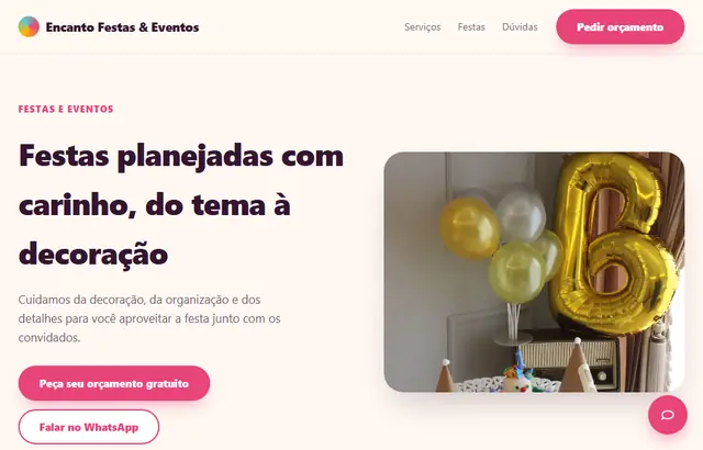 Captura da parte inicial da demonstração do modelo Festas