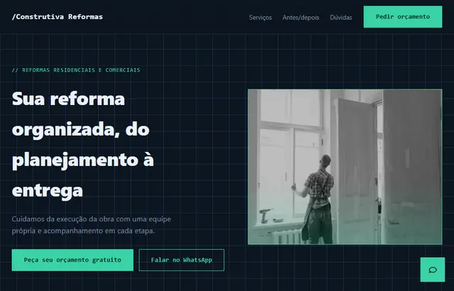 Captura da parte inicial da demonstração do modelo Reformas