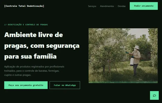 Captura da parte inicial da demonstração do modelo Dedetização