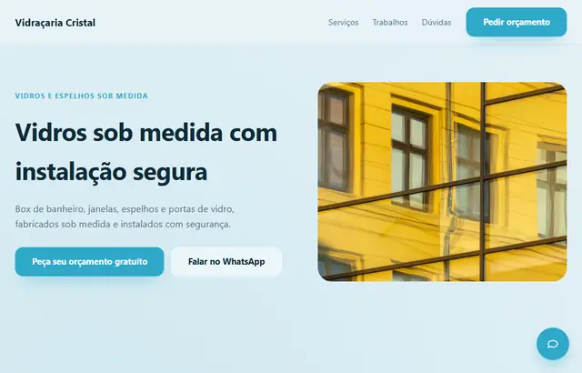 Captura da parte inicial da demonstração do modelo Vidraçaria