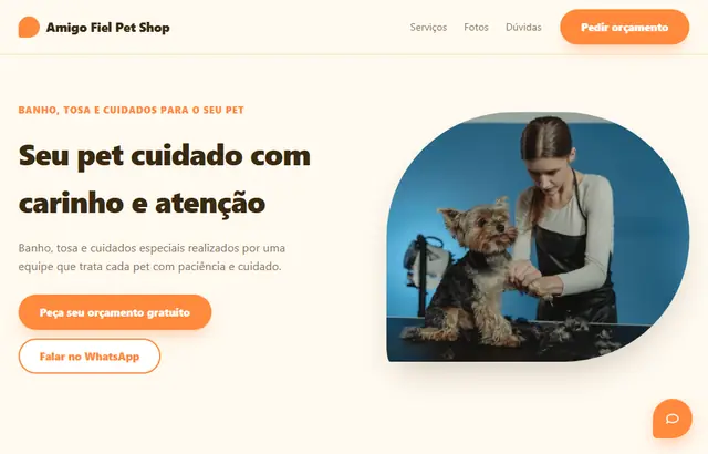 Captura da parte inicial da demonstração do modelo Pet shop