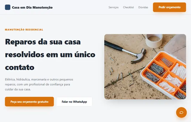 Captura da parte inicial da demonstração do modelo Manutenção residencial